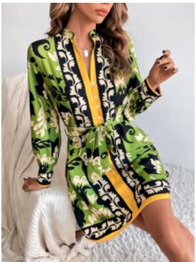 Chemise fleurie jaune et vert